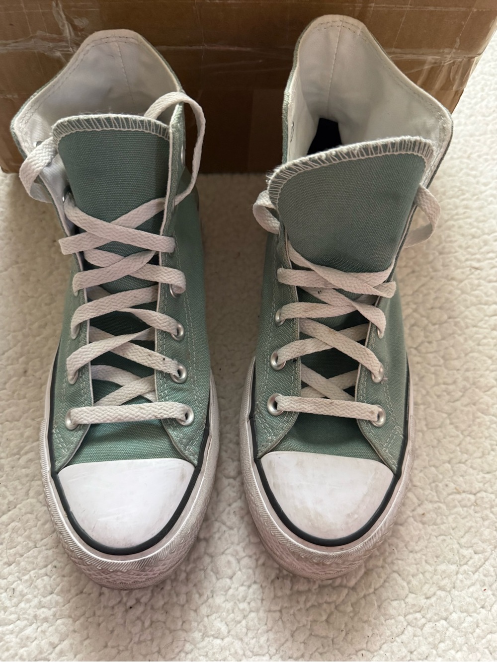 Converse White and Sage Green High-Top Sneakers